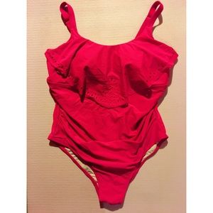 CORAL LACE FLOUNCE TOP ONE PIECE SWIMSUIT